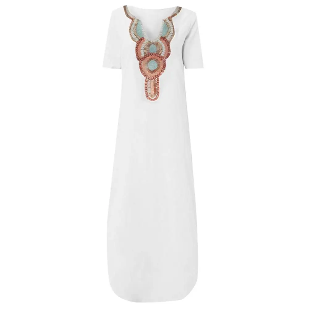Green Women Dresses Sexy Women Polyester Print Deep V-neck Side Slit Summer Dress Bohemian Female Maxi Dress Vintage Vestidos 40H - Color: Green