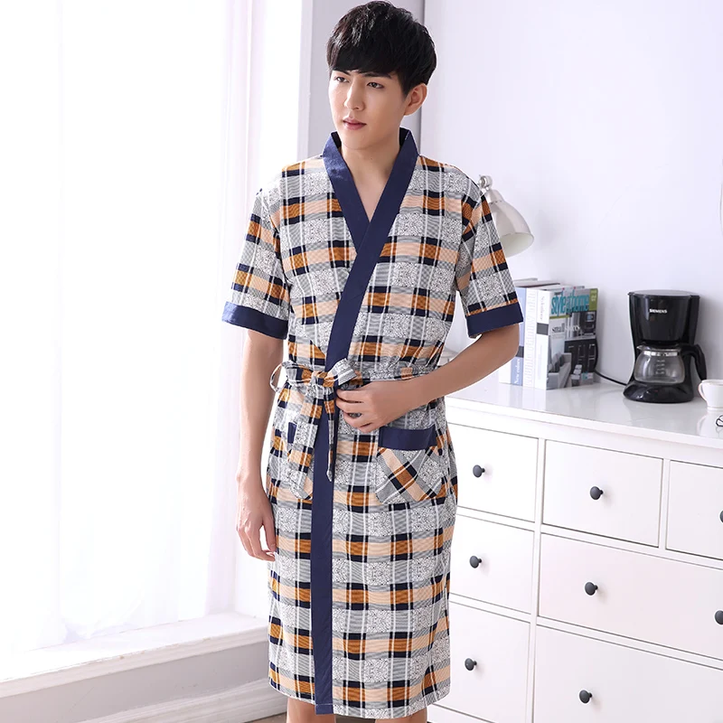 Халат мужской с поясом и V образным вырезом 2019 хлопок|xxl mens robe|mens summer robesmen cotton robes |