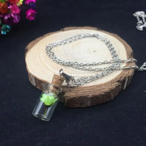 green 1 компл./лот Стиль Личность Мода желаю пробка для стеклянной бутылки фиксаторы уход за кожей лица маска внутри Дейзи сушеные Подвески Цветы и ожерелья для женщин - Окраска металла: green