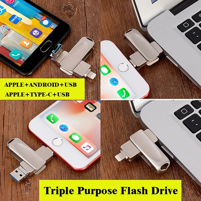 3 в 1 карта памяти usb 3,0 Металлический usb флэш-накопитель 128 ГБ U диск ключ Флешка 64 ГБ 32 ГБ 16 ГБ 8 ГБ флеш-накопитель для iPhone+ micro+ USB