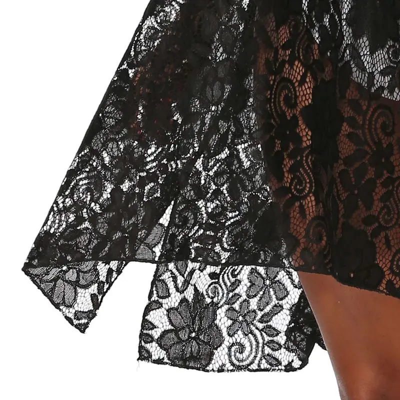 Womens 3/4 Batwing Sleeves Oversized Bikini Cover Up Hollow Sheer Floral Lace Beach Dress Sexy Deep V-Neck Side Slit Tunic Tops |