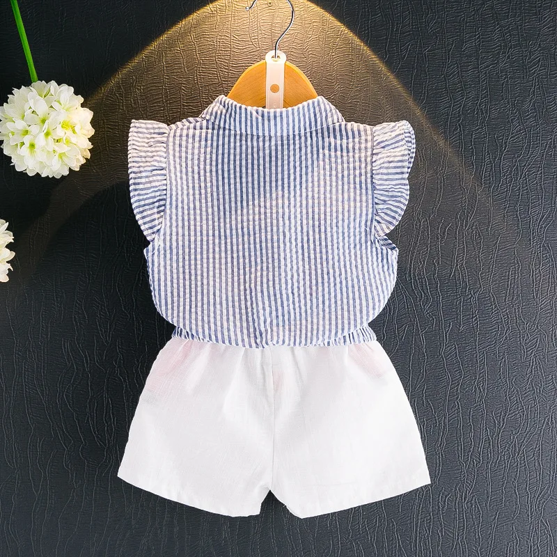 

2017 new summer Girls Kid Striped Shirt T-Shirt + Shorts Set comfortable cute baby Clothes Children Clothing 20W