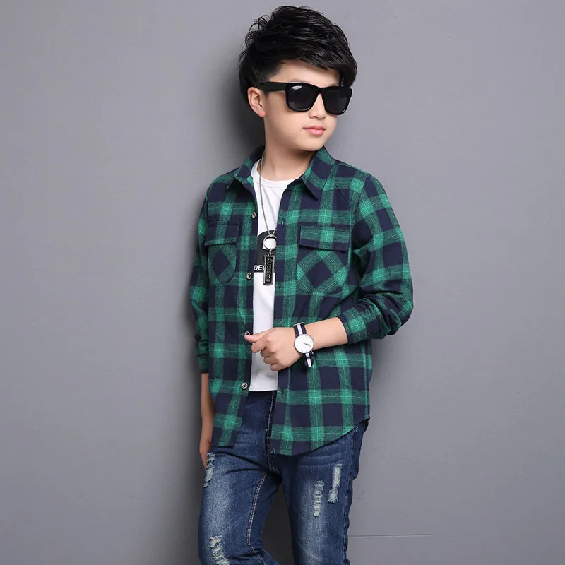 Детские рубашки для мальчиков клетчатые топы с длинными рукавами Осенняя