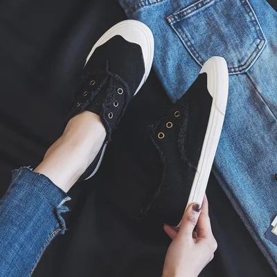 Лоферы женские однотонные Вулканизированная плоская ткань тканевые теннисные