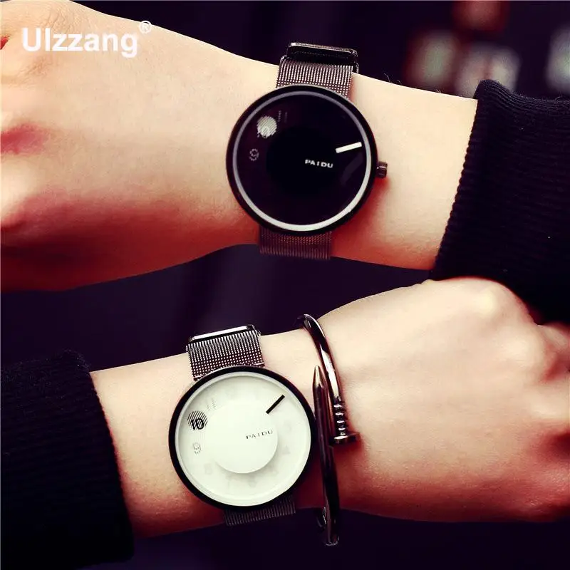 Мужские кварцевые часы Paidu полностью из нержавеющей стали с принтом пальца