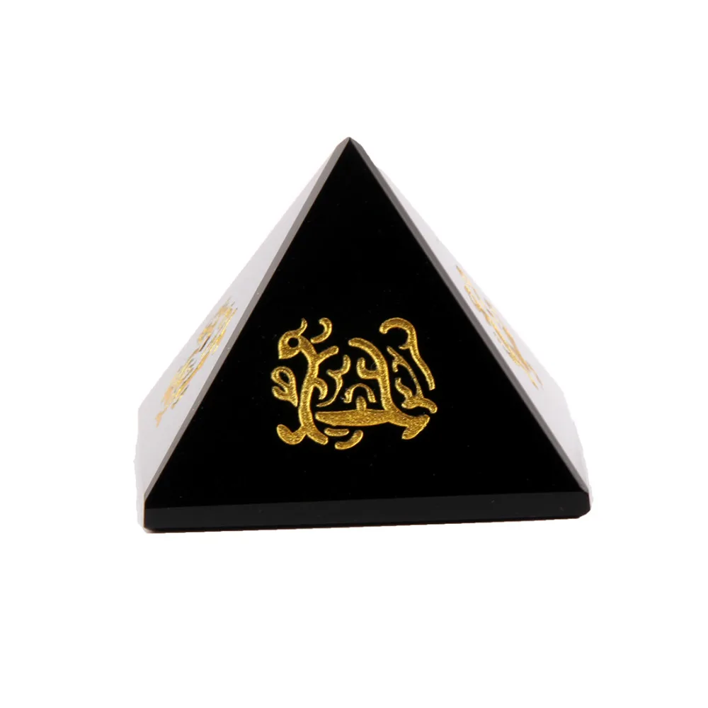 Натуральный черный обсидиан камень резные гравировкой камни пирамиды символ