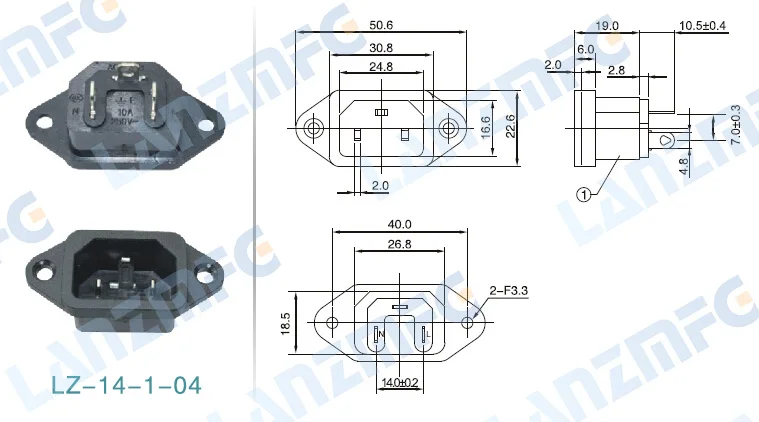 LZ-14-1-04 15A 250V UL универсальная защелкивающаяся розетка переменного тока 3pin UL разъем переменного тока