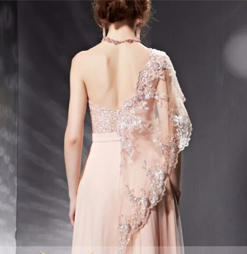 

Newest Saudi Arabia A-Line Evening Dress Scalloped One Shoulder Tulle Activity Vestidos Floor-Length Appliqued Beads Party Dress