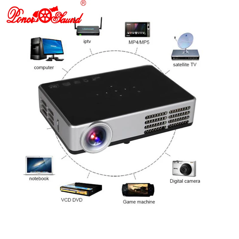 Poner Saund 3000 lumens mini projector Active 3D full HD tv Android wireless dlp wifi protable lcd home theater usb | Электроника