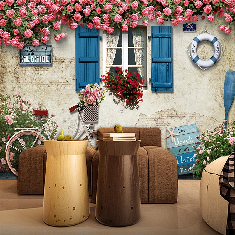 3D обои на окна в средиземноморском стиле тканевая настенная бумага с розами для