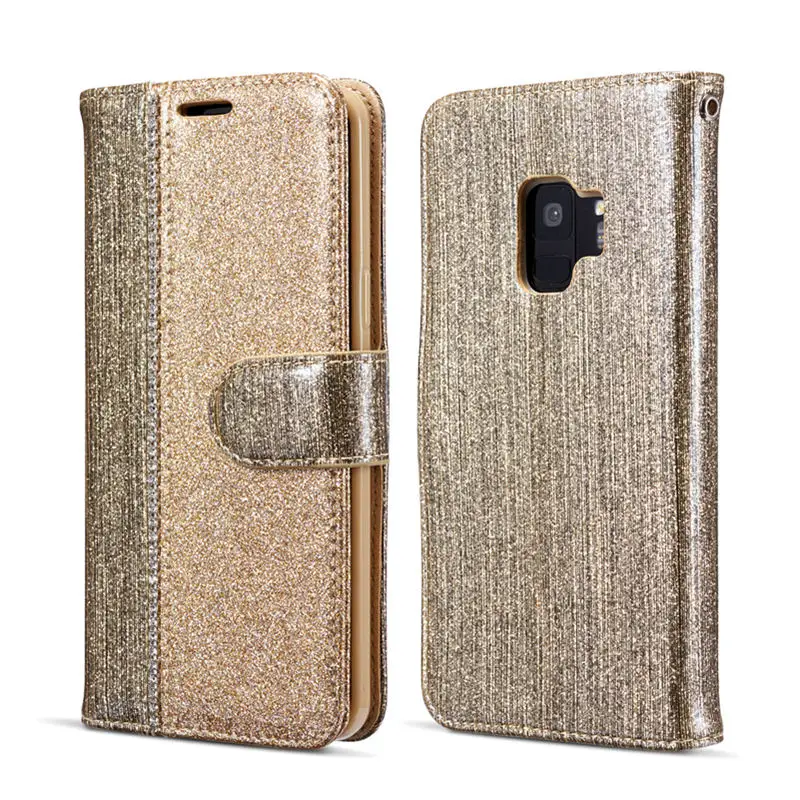 Champagne Чехол для телефона Etui, чехол для samsung Galaxy J6, A6, A8,, A3, A5,, S7 Edge, S8, S9 Plus, Note 9, с IMD, блестящий флип-кошелек - Цвет: Champagne