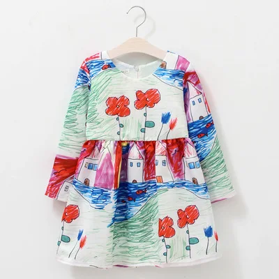 2017 г. детское осенне-зимнее платье принцессы высокого качества с принтом для