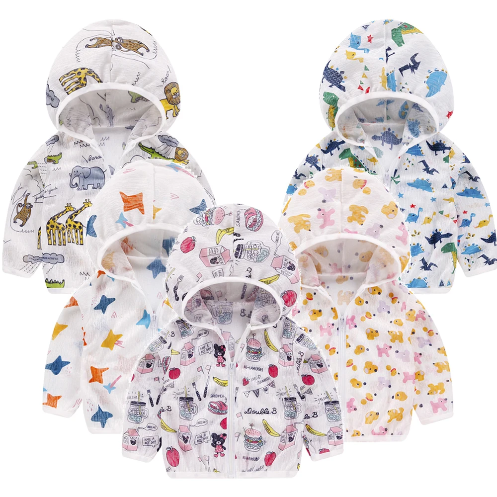 

Summer Hooded Baby Sunscreen Clothes Children Clothes with Hat Very Thin Sun Protection Girl Boy Cartoon Outwear Outdoor Jacket