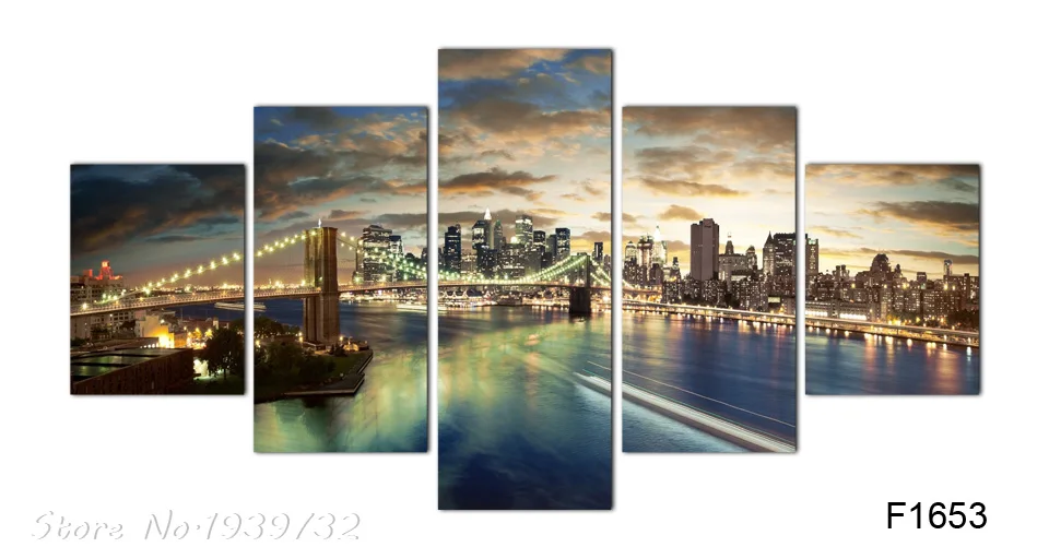 Бесплатная Доставка 5 панелей высокого качества Нью Йорке пейзаж холст Домашний
