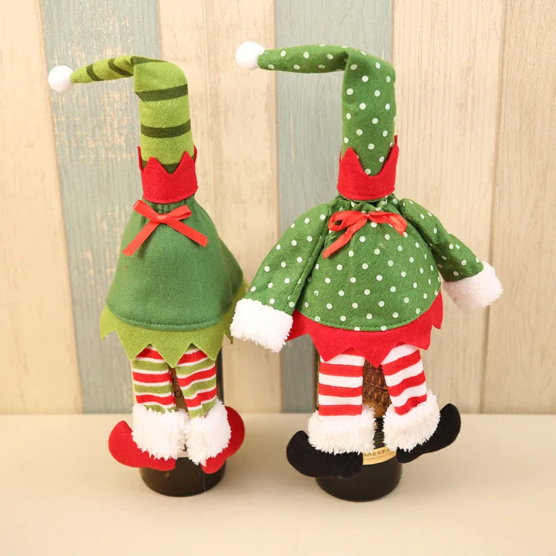 Christmas Red Wine Bottle Holder Cover Bag Elf Champagne Set Xmas Decors Table Decorations for Home | Дом и сад