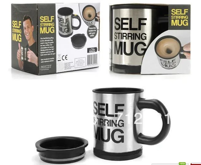Free Shipping Fashion Stainless Steel Self Stirring Mug - Black + Silver (2 x AAA) | Дом и сад