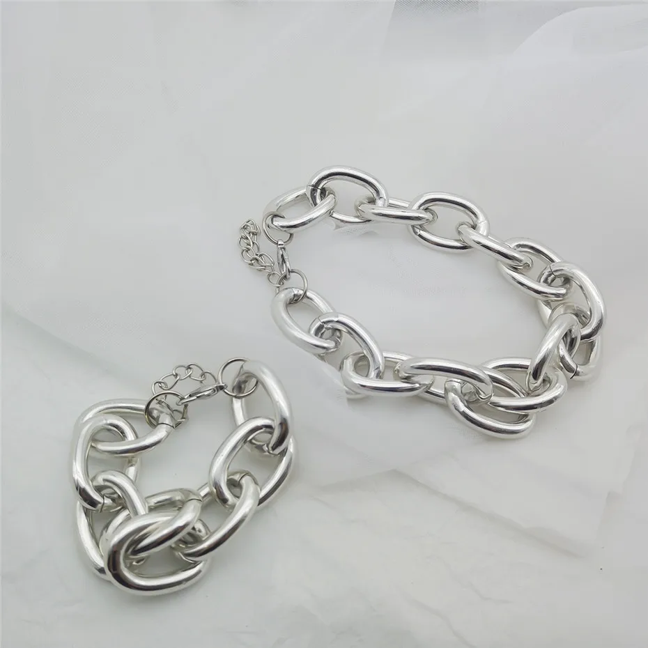 Set 1 Ingemark панк большая массивная цепочка ожерелье NE+ BA ошейник стимпанк хип хоп алюминиевый браслет ножной браслет женский ювелирный набор - Окраска металла: Set 1