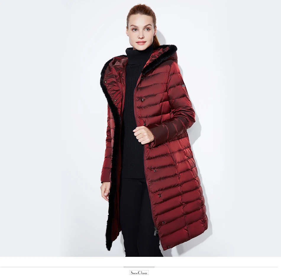 SnowClassic жакет женщин теплый зимний длинный пальто мода весна outwear сплошной тонкий толстый куртка передний край лиса меховой воротник