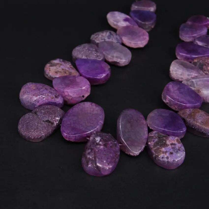 

15.5"/strand Top Drilled Raw Purple Agates Freeform Slab Nugget Loose Beads,Natural Onxy Gem Stone Slice Pendants Jewelry Making