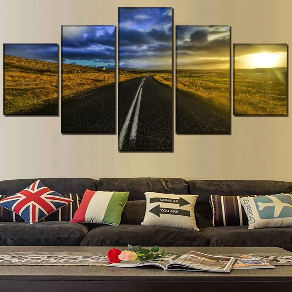 Рамки Книги по искусству Home Decor Гостиная стены 5 шт. шоссе облако восхода холст