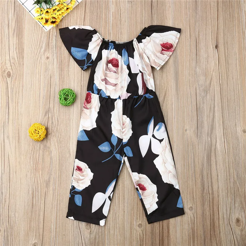 Черный комбинезон с открытыми плечами и коротким рукавом одежда для малышей