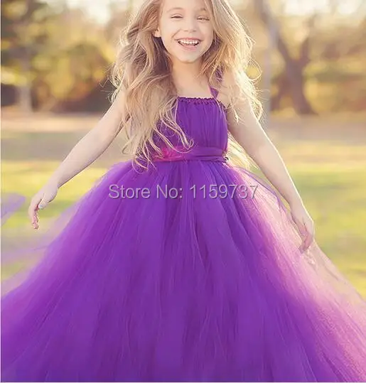 Formal Style Lovely Flower Girl Dresses Floor Length Tulle Ball Gown Little Child Dress With Sash Thin Straps Kids Wear | Свадьбы и