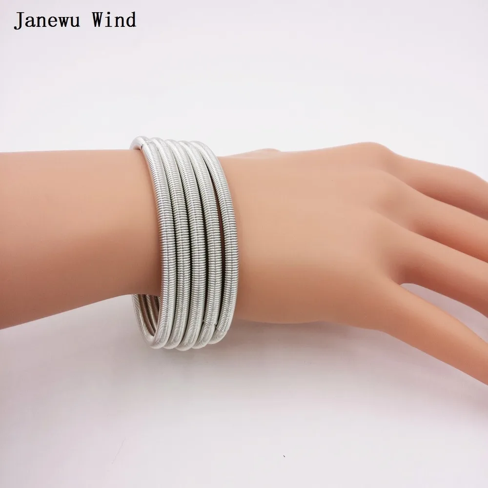 Janewu ветер простой стиль золотой цвет серебряный эластичный браслет женский