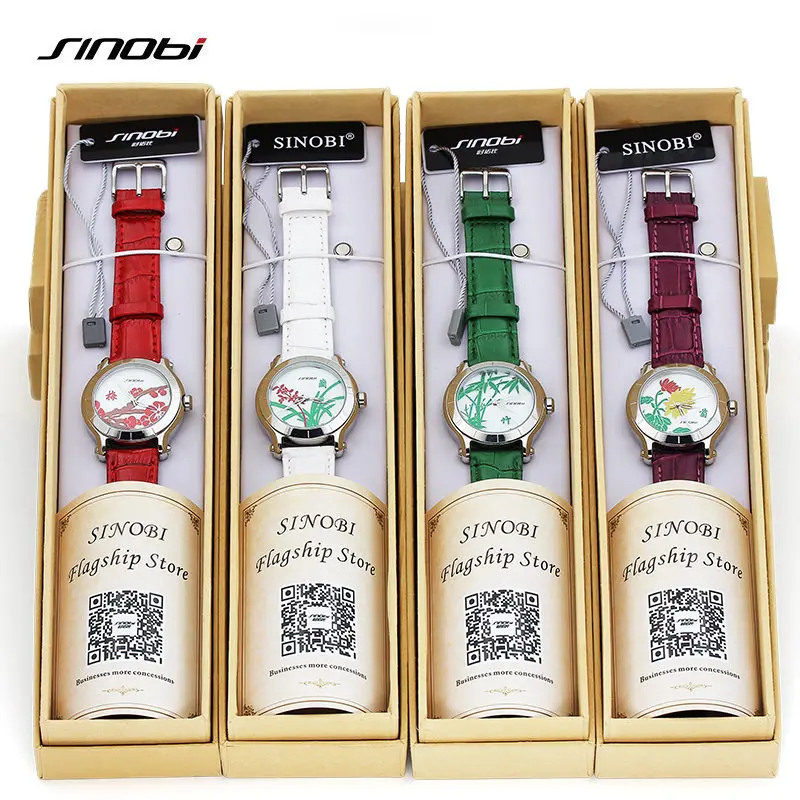 SINOBI элегантный китайский для женщин наручные часы кожаный ремешок Элитный бренд