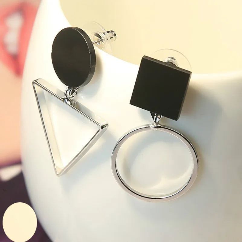 Женские асимметричные серьги в стиле панк модные треугольные круглые