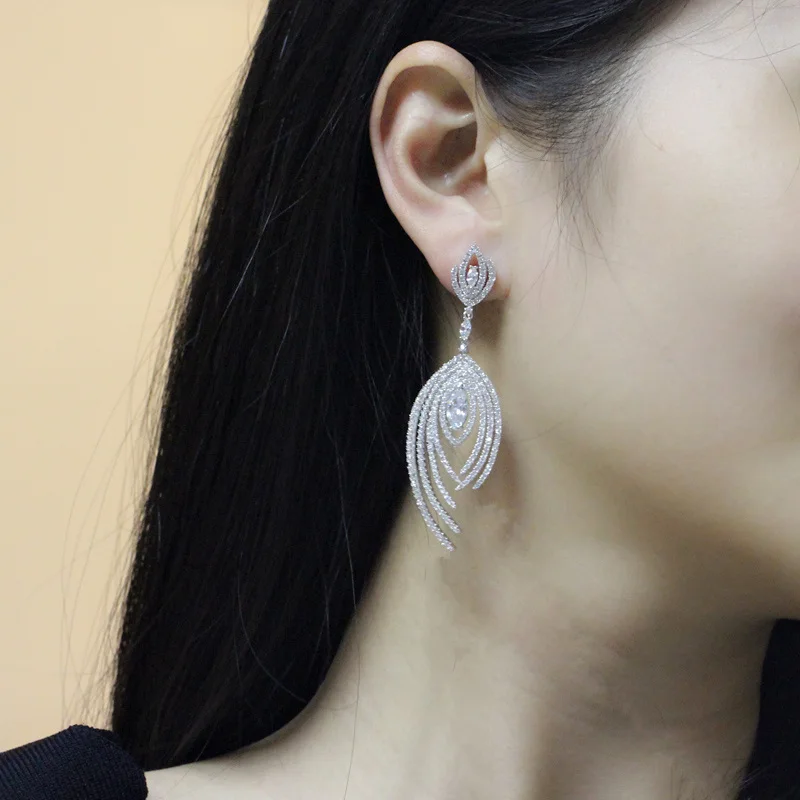 Женские длинные серьги подвески из циркония с микрозакрепкой|earrings for|earring for