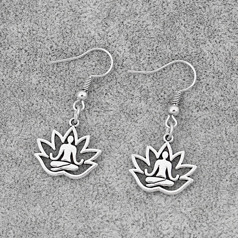 1 пара тибетский серебряный цветок лотоса Ом АУМ Йога Подвески Серьги женские