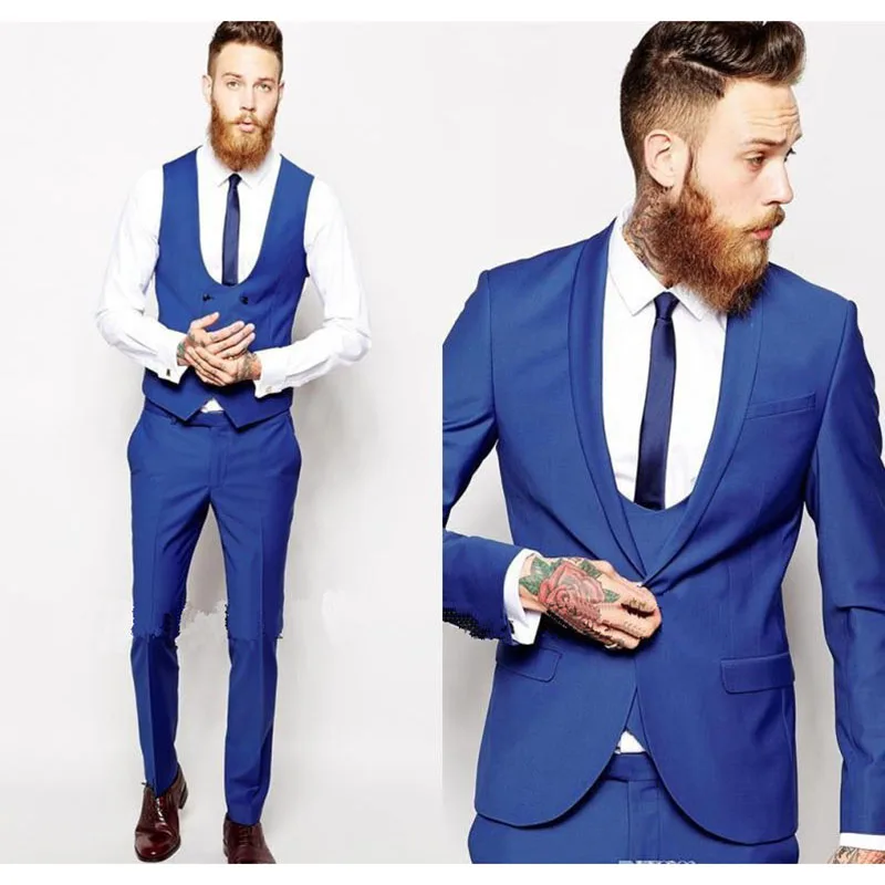 

Мужские классические костюмы Королевского синего цвета, смокинги для жениха, блейзер, брюки, костюм для вечеривечерние жениха (пиджак + брюки + жилет + галстук), на заказ