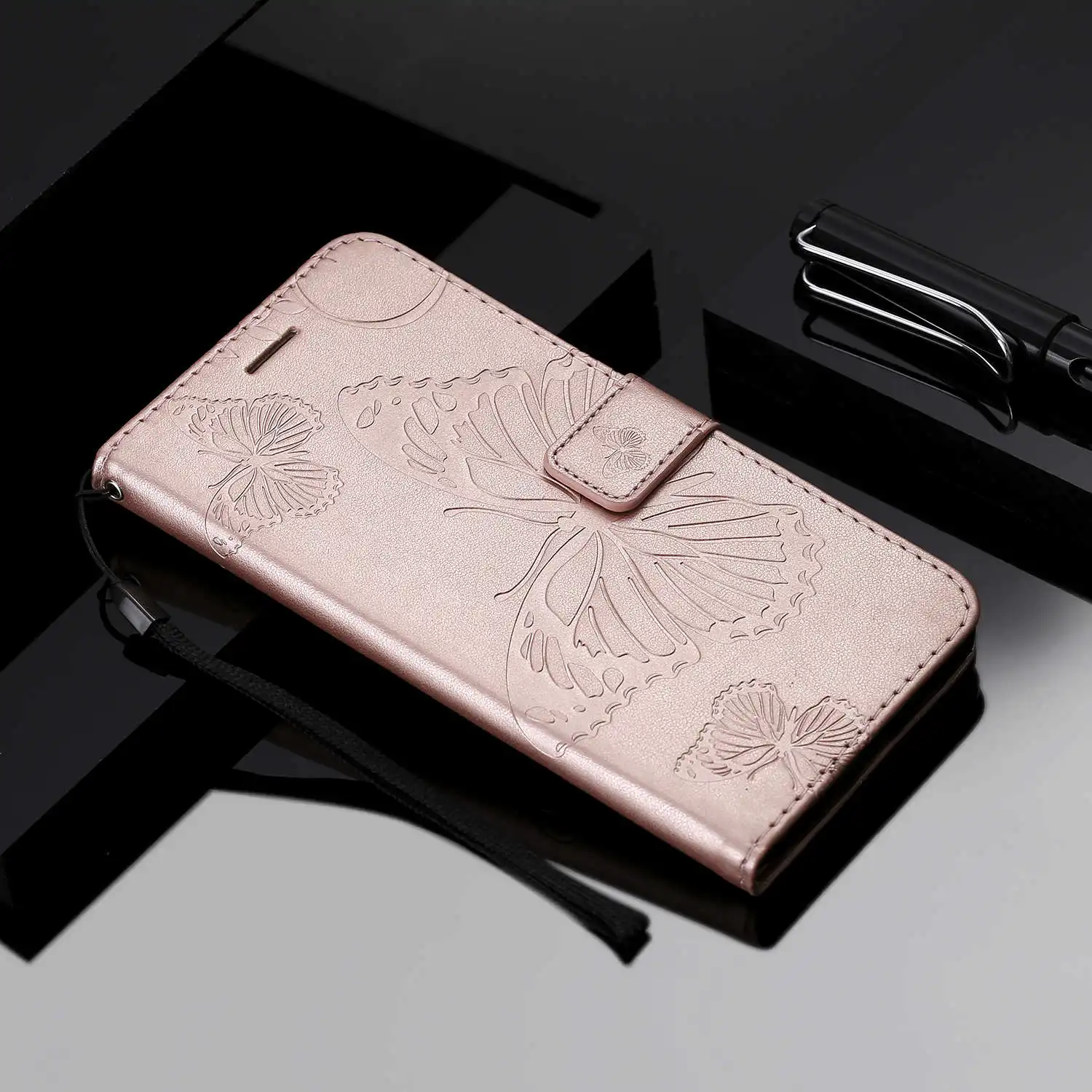 Rose Gold Кожаный чехол-книжка с бумажником для Samsung Galaxy J1 J2 pro J3 J4 Core J5 J6 плюс J7 prime J8 чехол - Цвет: Rose Gold