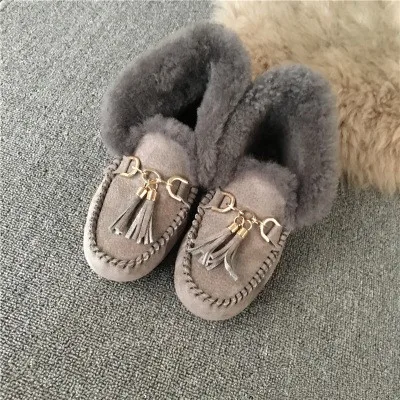 Smoke gray JAYX/женские ботинки из натуральной шерсти с бантом; женские зимние ботинки из натуральной овечьей кожи; Повседневная зимняя обувь; женские кожаные зимние ботинки - Цвет: Smoke gray