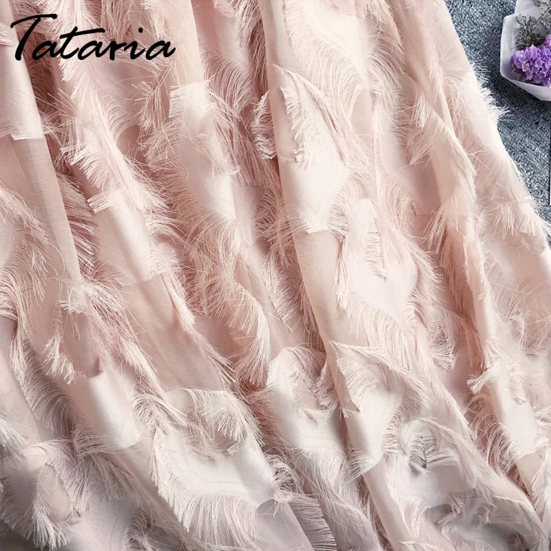 Женская шифоновая юбка с кисточками и перьями Tataria белая облегающая средней