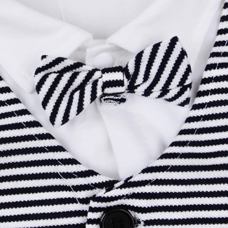 Newborn Fashion Gentleman Baby Boys Clothing Sets Kid infant White Small Suit+Rompers+Bowknot 3Pcs Suit Cotton Casual Clothes | Детская