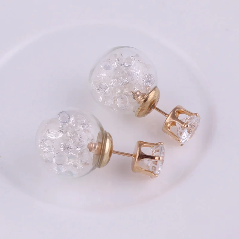 Женские серьги гвоздики из розового золота с двойным искусственным жемчугом|pearl