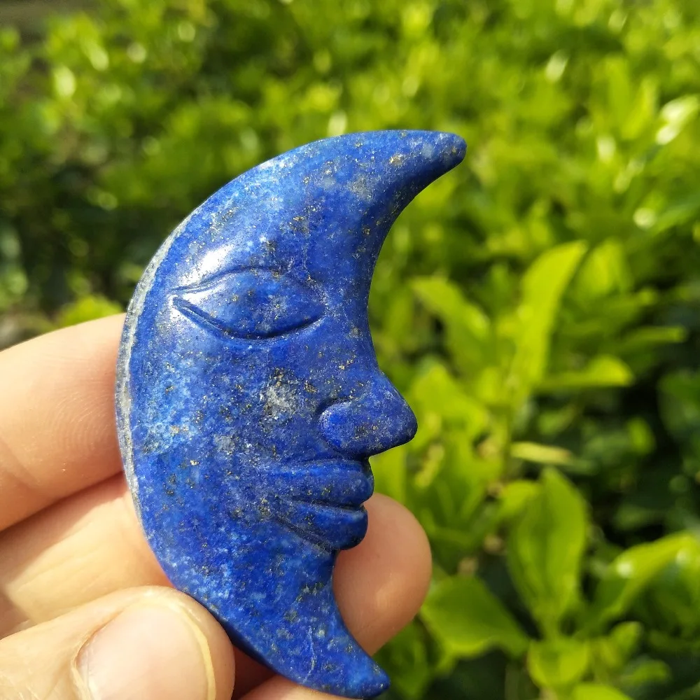 26gBeautiful Natural Lapis Lazuli Crystal Moon Face Hand Carved Reiki Healing Chakra Stone Home Decoration | Дом и сад