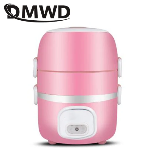 pink three layers DMWD мини-рисоварка, портативная, 2/3 слоев, коробка для еды, Ланч-бокс, пароварка, тепловой горшок для приготовления пищи, Подогрев пищи, Электрический Ланчбокс, контейнер, ЕС - Цвет: pink three layers