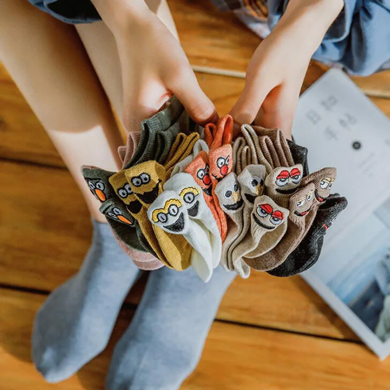 Модные хлопковые носки женские кавайные с вышивкой летние забавные короткие для