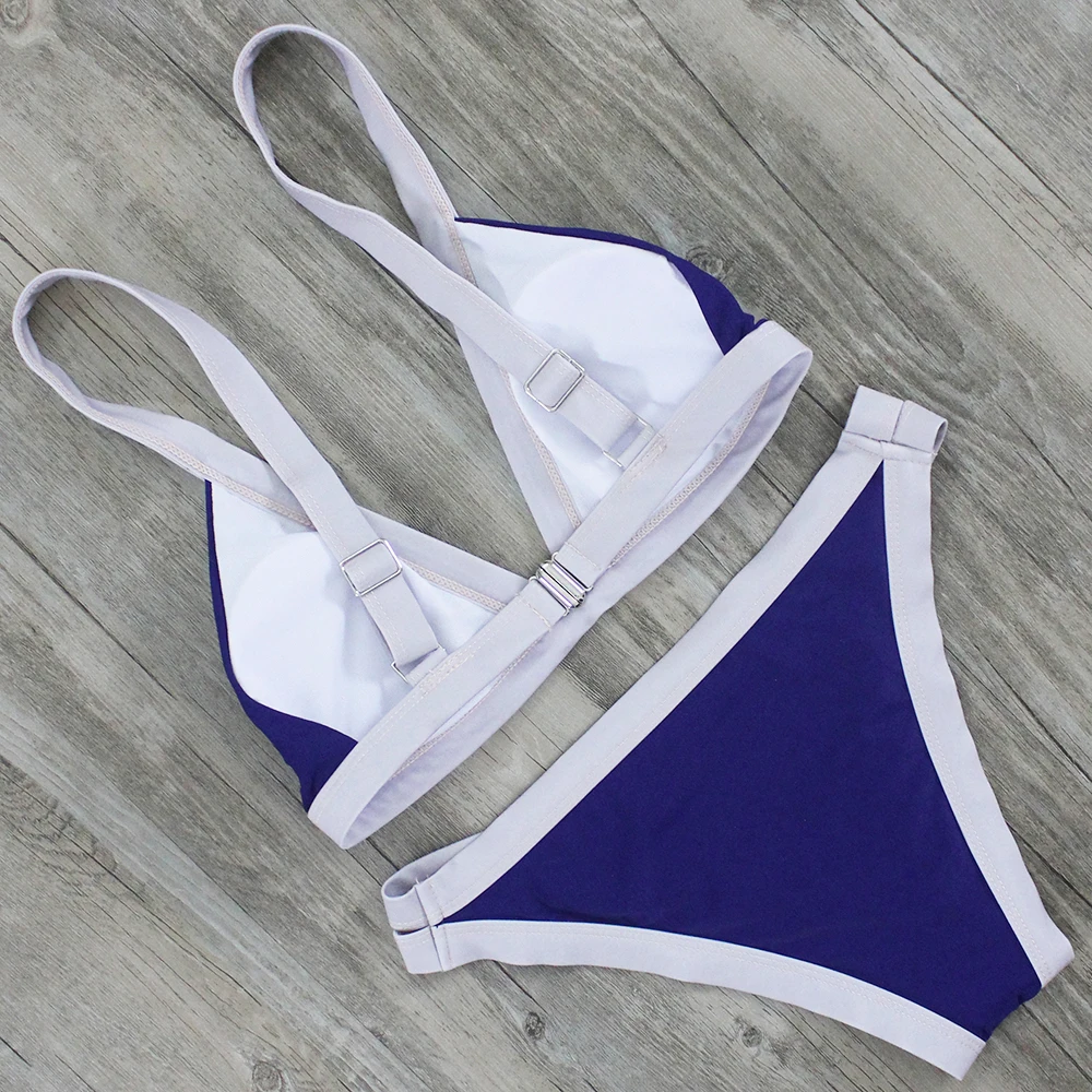 ZMTREE Bikini 2017 Bordered Set Blue White Solid Color Swimsuit Women Swimwear Sexy Beach Bathing Suit Brazilian Biquini | Женская