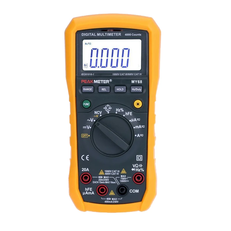 HHTL-PEAKMETER MY68 Цифровой мультиметр 4000 отсчетов AC/DC Сопротивление Емкость Частота Рабочий цикл тестер