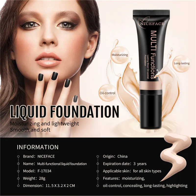 NICEFACE Mult-functionalFace Makeup Base Face Liquid Foundation BB Cream Concealer Primer Easy to Wear Soft Carrying | Красота и