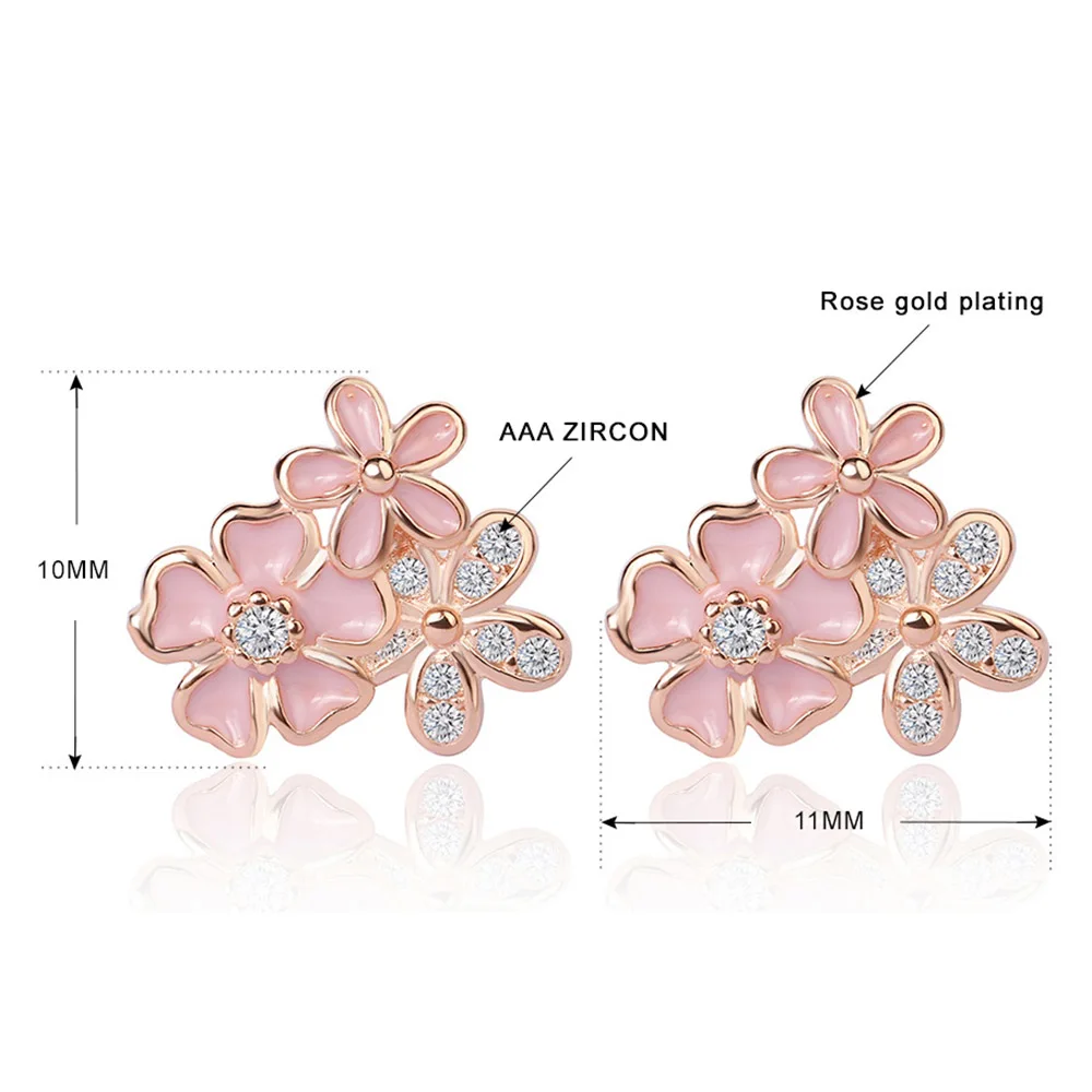 Женские серьги-гвоздики с эмалью HOMOD розовые и белые серьги фианитами в виде