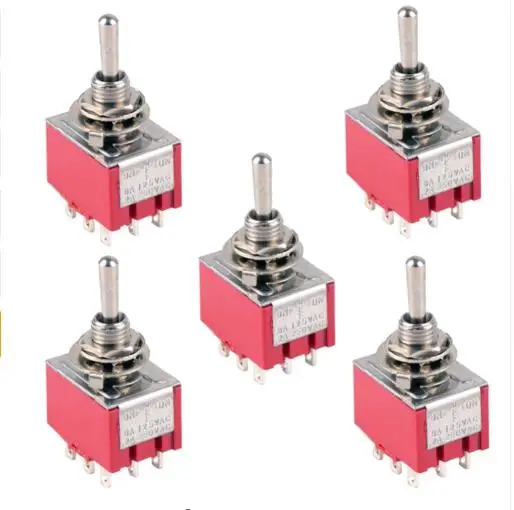 5 pcs NEW Red 9 Pin ON-OFF-ON 3 Position Mini Toggle Switch AC 6A/125V 3A/250V VE521 P