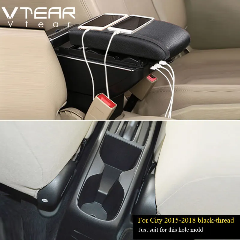 2015-2018 Black Vtear для Honda City подлокотник автомобильный подлокотник вращающийся автомобиль-Стайлинг центральная консоль аксессуары коробка для хранения интерьер автомобиля автомобиль хонда - Название цвета: 2015-2018 Black