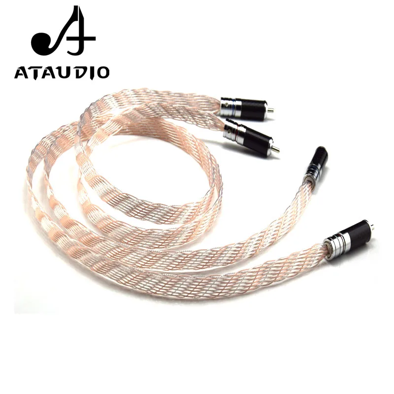ATAUDIO одна пара Hi Fi RCA кабель высокая производительность серебро и медь 2RCA штекер