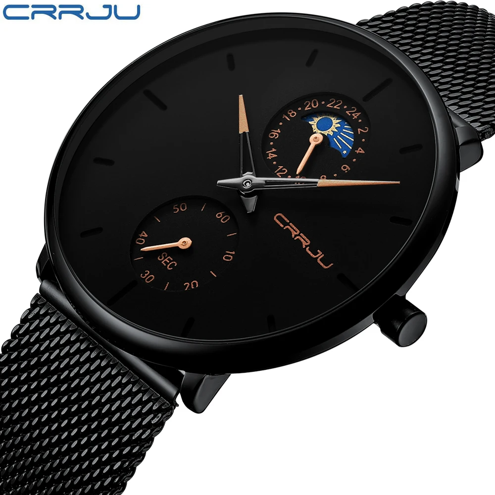 Relogio Masculino Топ бренд класса люкс CRRJU мужские полностью стальные сетчатые Часы