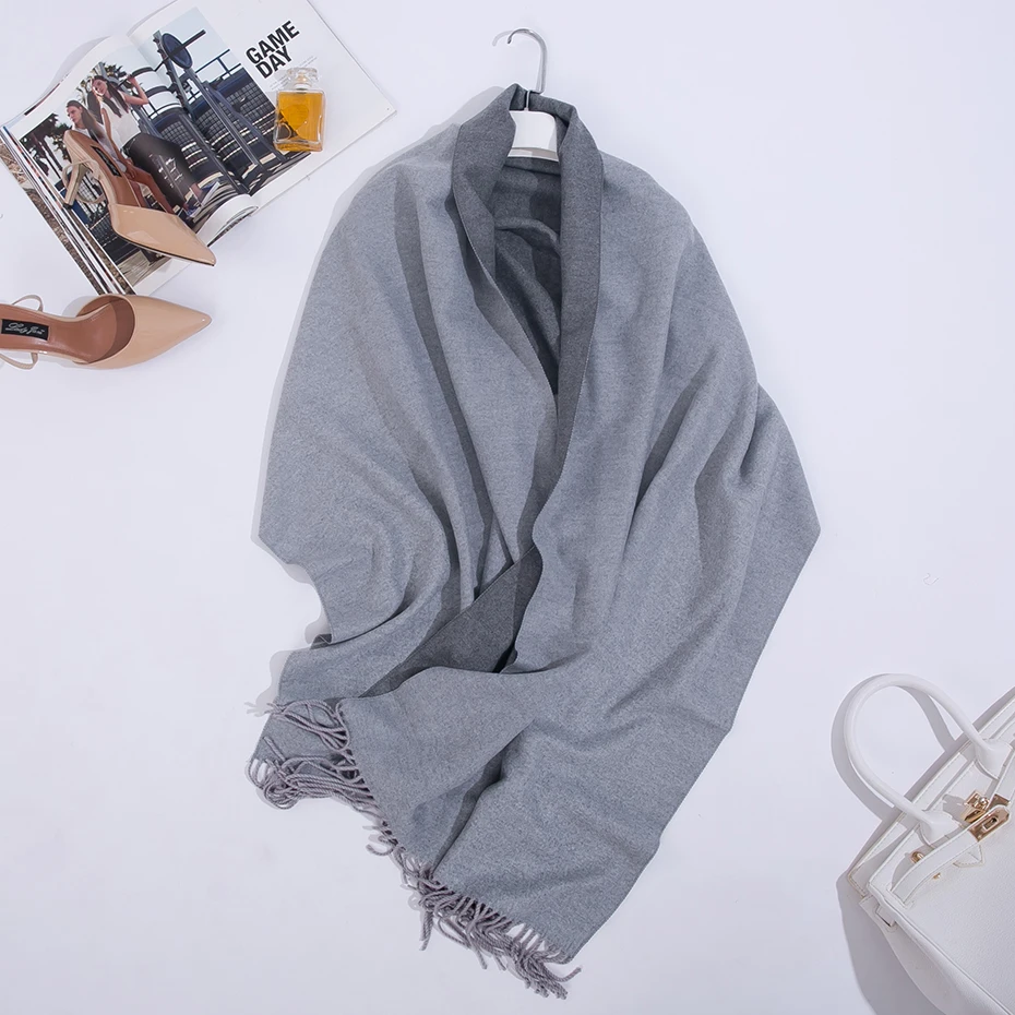 Двухсторонний длинный кашемировый зимний шарф женская теплая шаль-платок