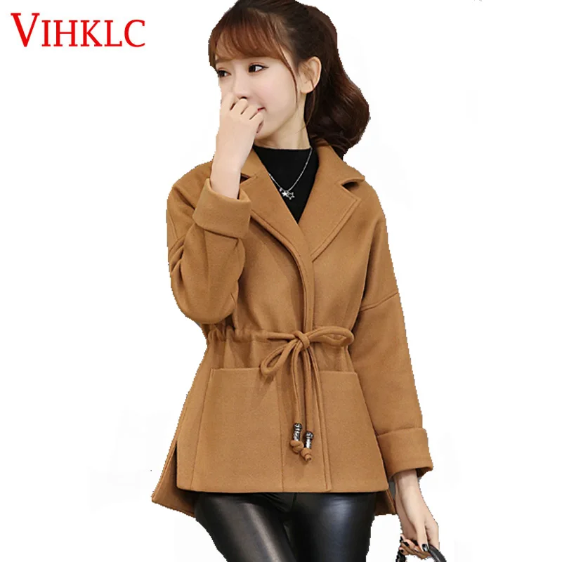 Весенне-осеннее модное женское пальто повседневное шерстяное размера плюс